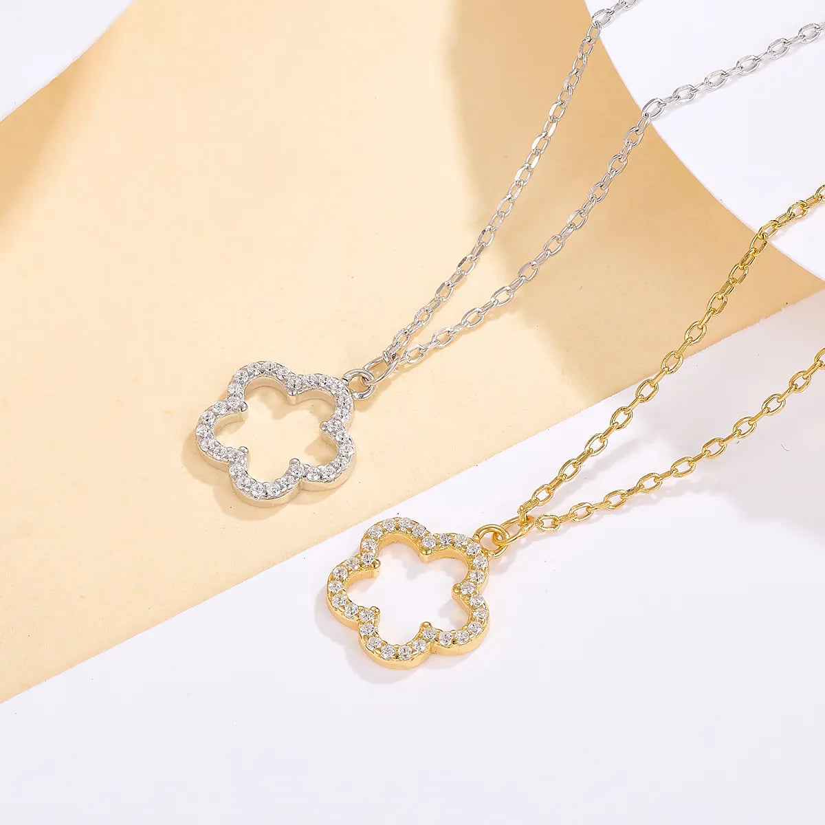 Citrine Necklaces-Sterling Silver White Gold Plated Gold Plated Cute Romantic Sweet Inlay Flower Zircon Pendant Necklace