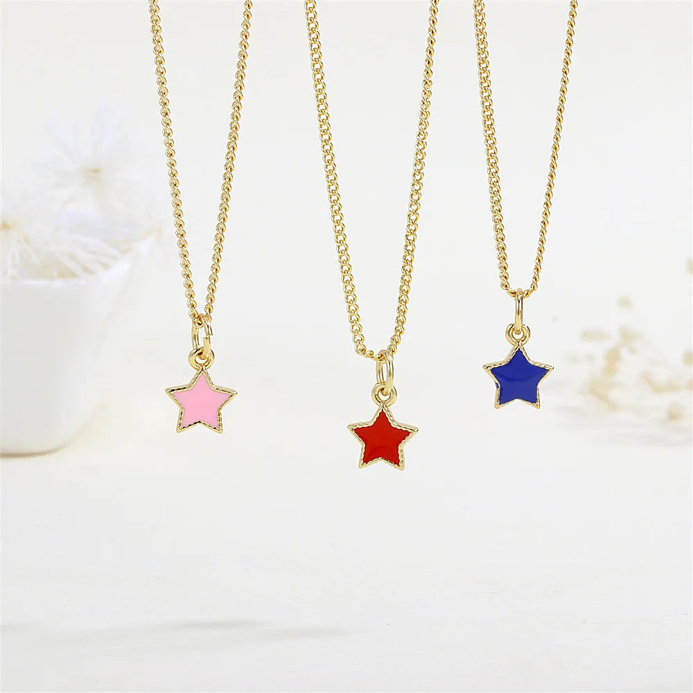 Retro Necklaces-Copper 18K Gold Plated Enamel Pentagram Pendant Necklace