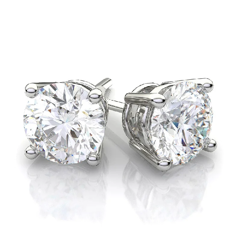 Handcrafted Gold Earrings-Mia 14k White Gold Plated Sterling Silver Stud Earrings with Simulated Diamond Crystals