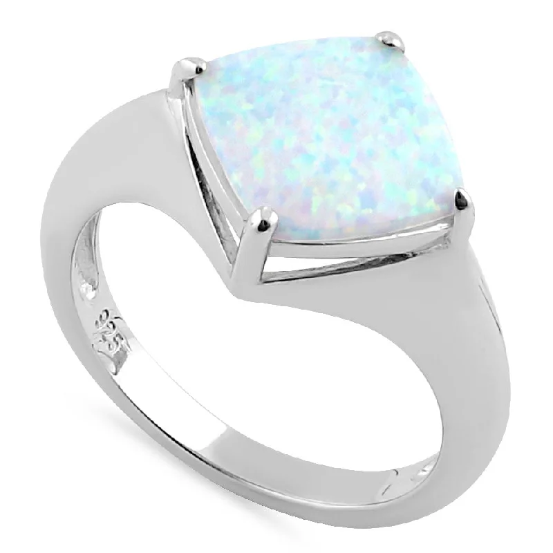 Custom Family Rings-Sterling Silver White Lab Opal Diamond Ring