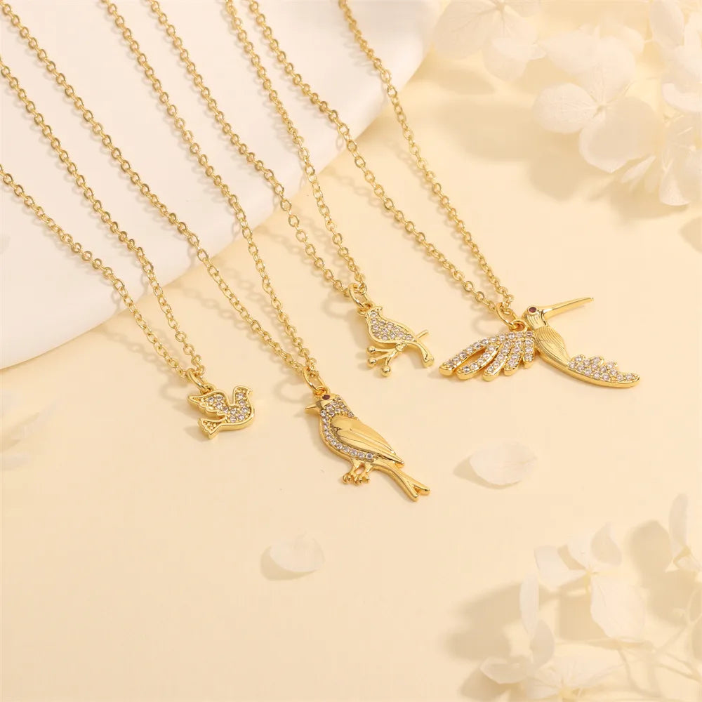 Zodiac Pendant Necklaces-Copper 18K Gold Plated Plating Inlay Insect Bird Zircon Pendant Necklace