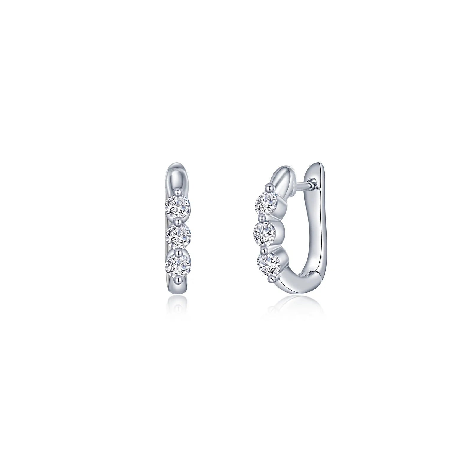 Elegant Gemstone Drop Earrings-Lafonn Simulated Diamond 3-Stone Huggie Hoop Earrings E0617CLP00