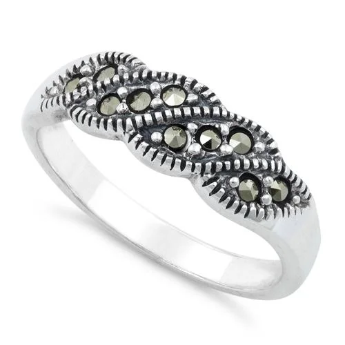 Women’s Fashion Rings-Sterling Silver Waves Marcasite Ring