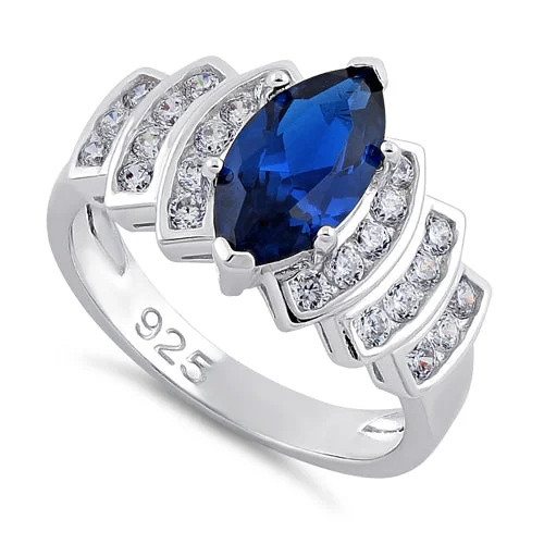 Customizable Birthstone Rings-Sterling Silver Marquise Blue CZ Ring