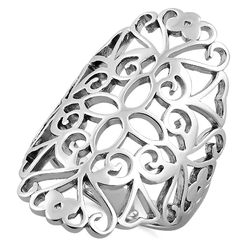 Custom Men’s Promise Rings-Sterling Silver Filigree Floral Ring