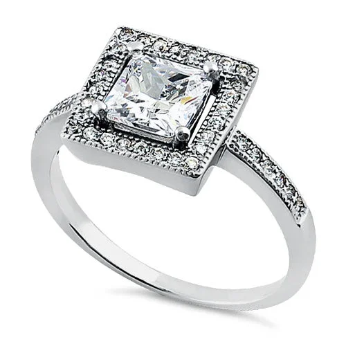 Promise Ring with Birthstone-Sterling Silver Square CZ Ring