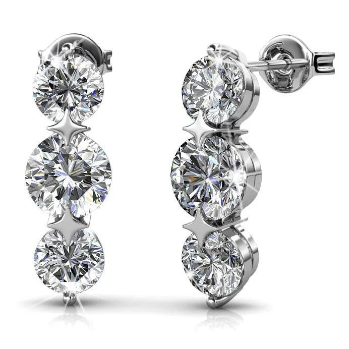 Bold Crystal Earrings-Ellie 18k White Gold Plated Stud Drop Earrings with Swarovski Crystals