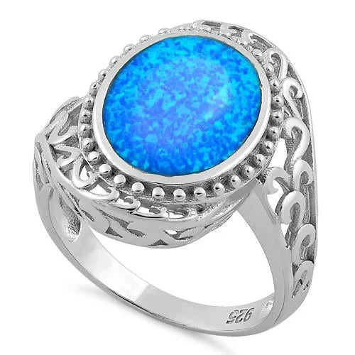 High-End Wedding Band Sets-Sterling Silver Extravagant Oval Lab Opal Ring