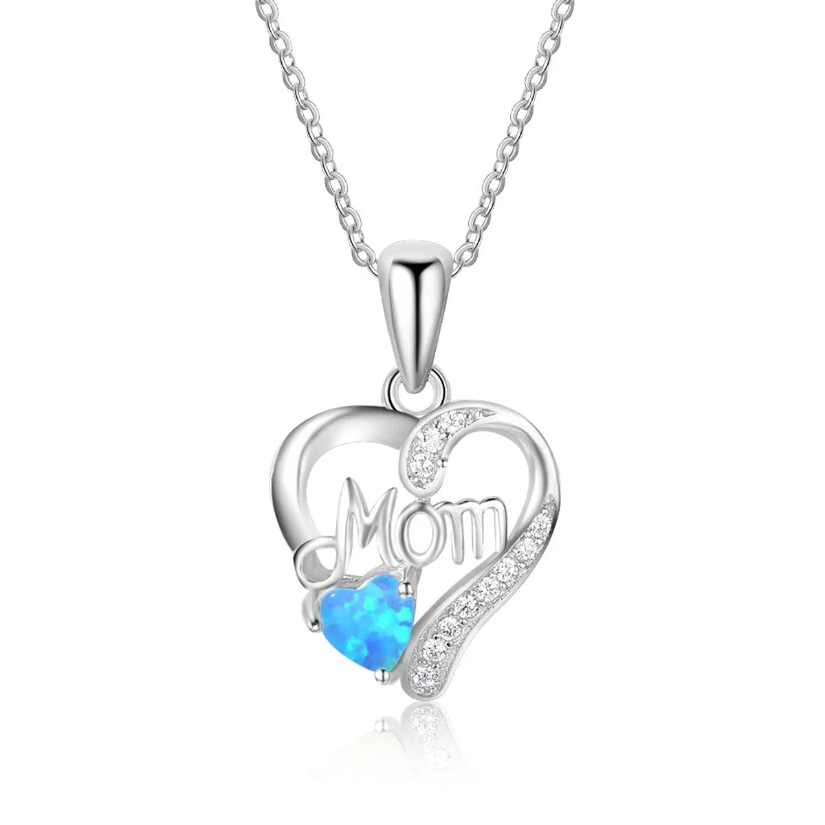 High-End Necklaces-Sterling Silver IG Style Elegant Letter Heart Shape Opal Pendant Necklace