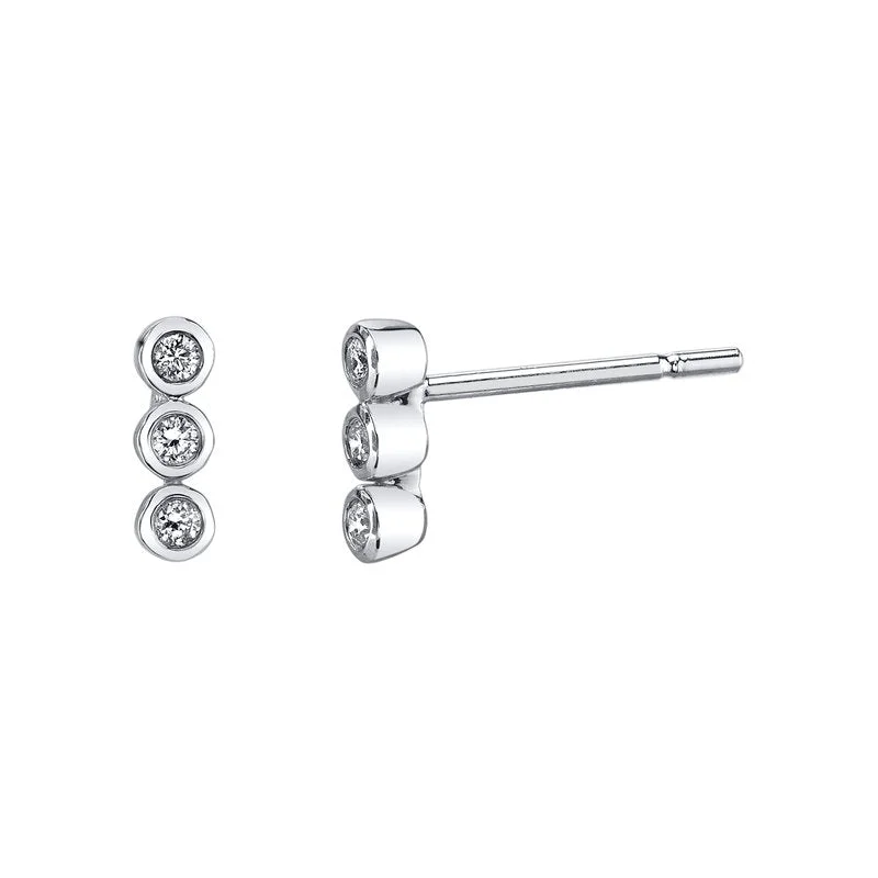 Silver Designer Earrings-14K White Gold 0.07ct. Diamond Three Stone Bezel Set Stud Earrings