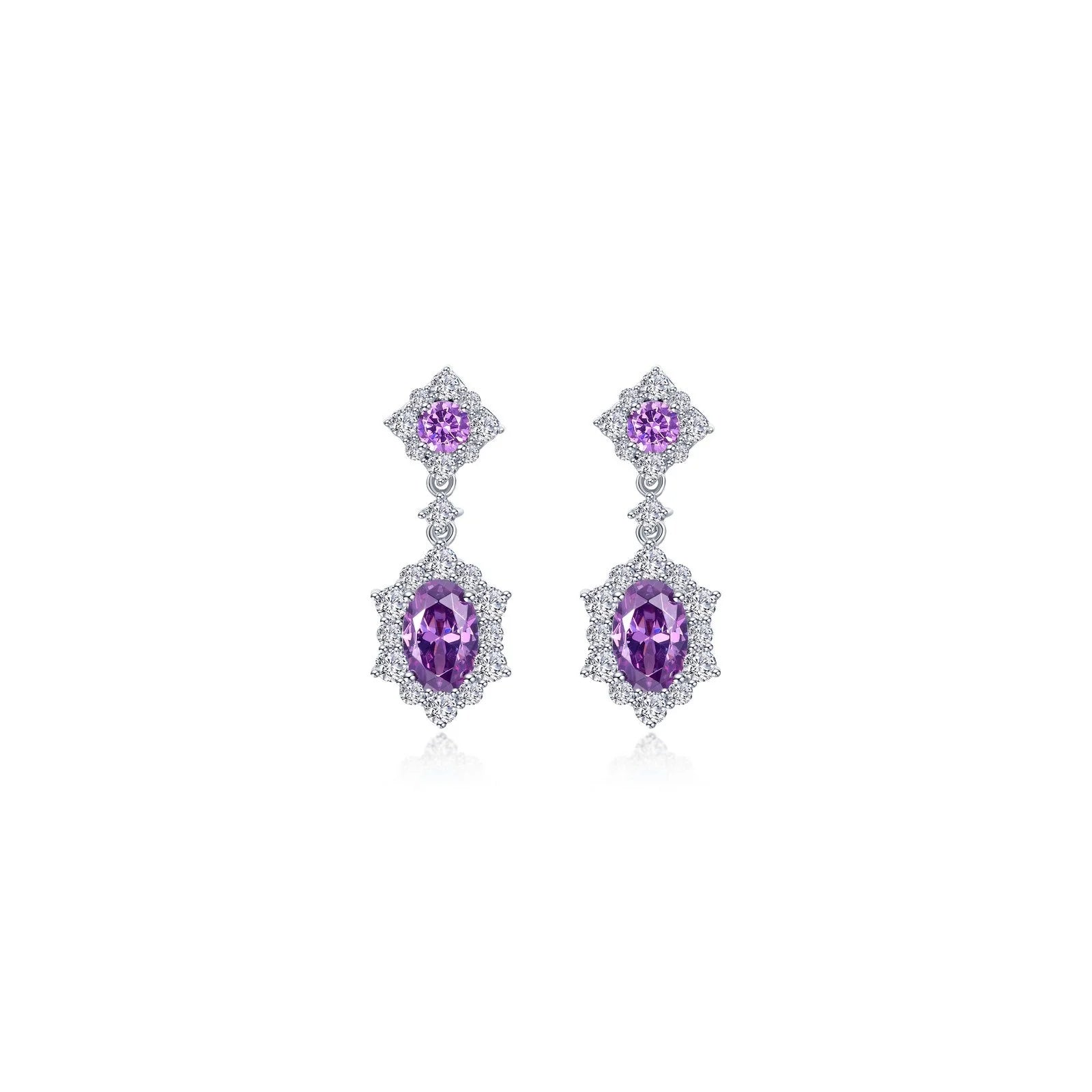 Silver and Pearl Hoop Earrings-Lafonn Simulated Diamond & Amethyst Oval Halo Earrings E0593AMP