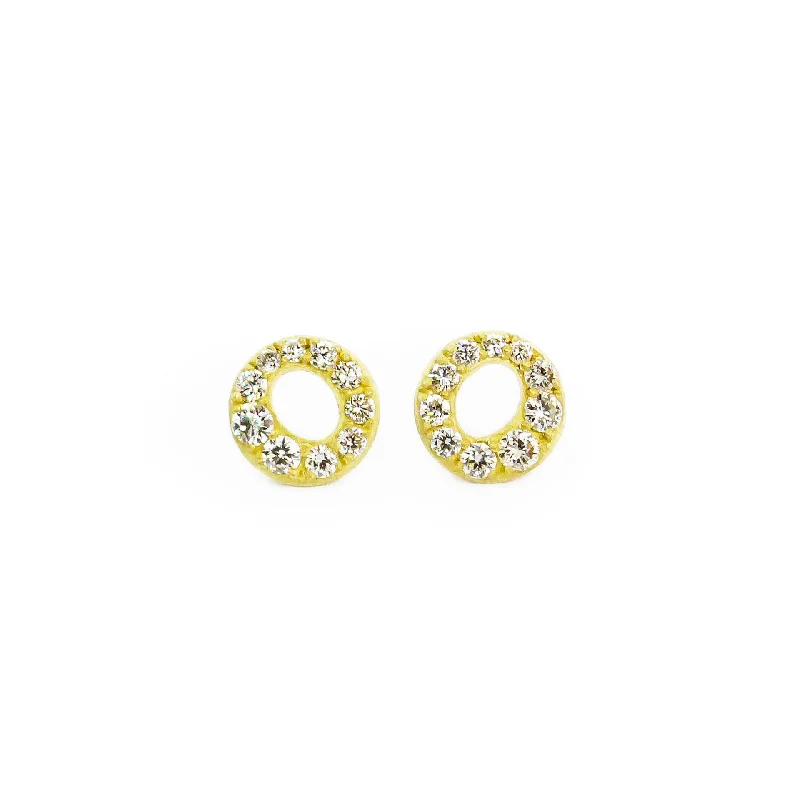 Gold Diamond Earrings-Mini Pave Halo Stud Earrings