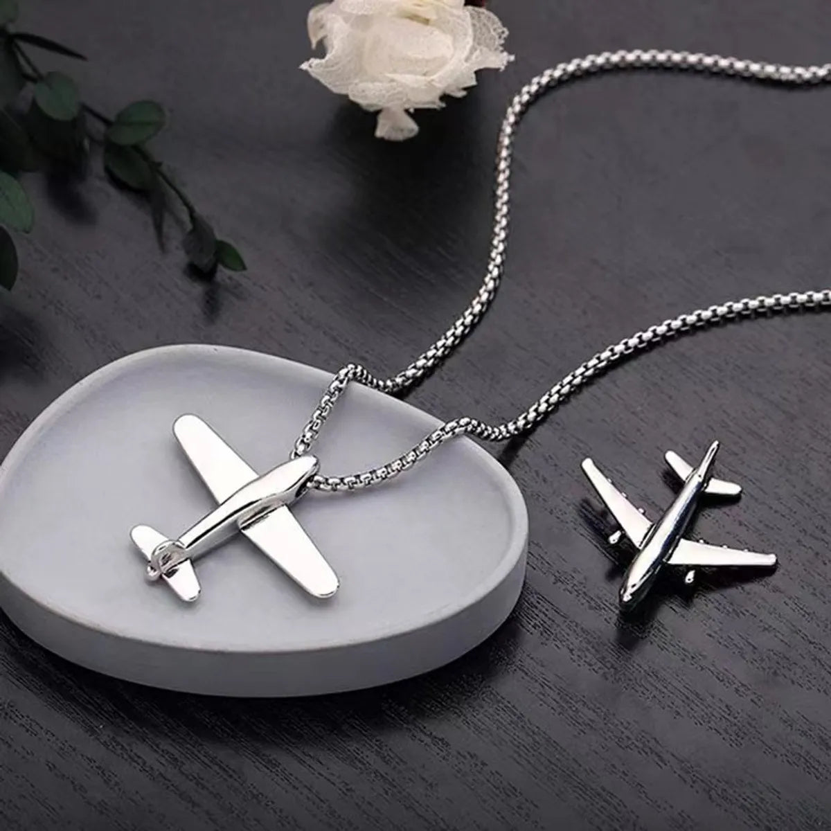 Cross Necklaces-Hip-Hop Retro Airplane Stainless Steel Alloy Unisex Pendant Necklace Sweater Chain