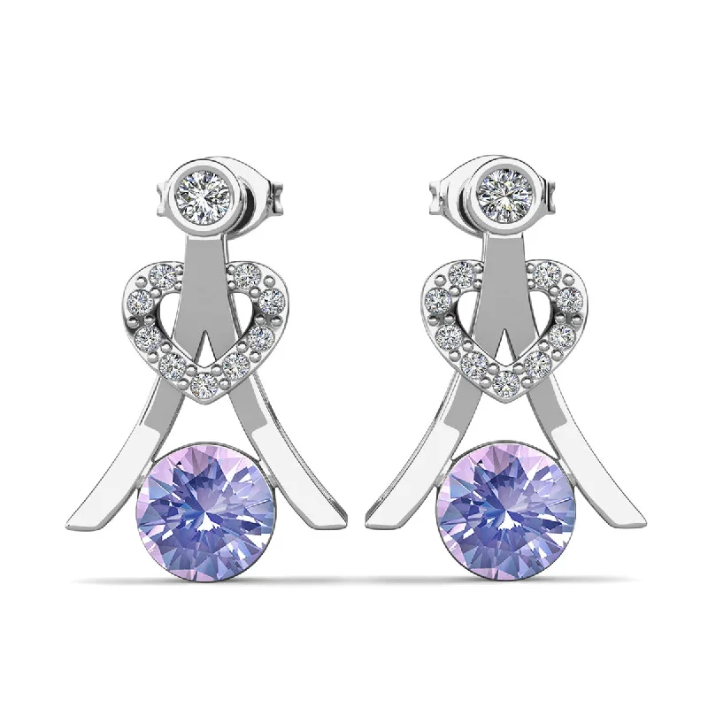 Large Crystal Dangle Earrings-Serenity June Birthstone Alexandrite Earrings 18k White Gold Plated Silver Earrings with Round Cut Swarovski Crystals