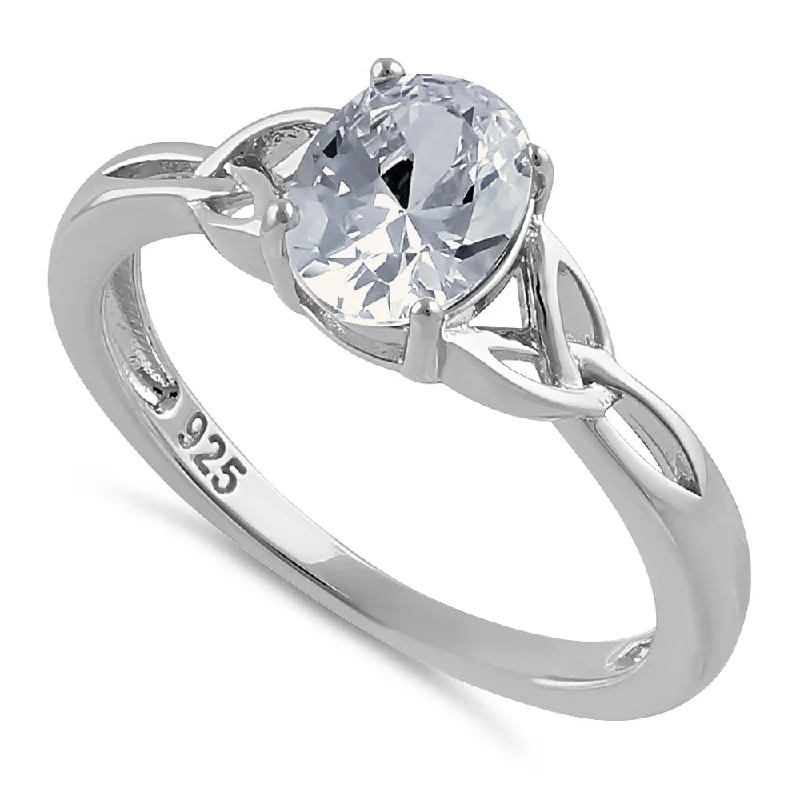 Wedding Rings with Personalized Engraving-Sterling Silver Charmed Oval Clear CZ Ring