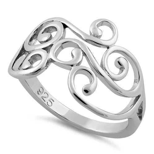 Classic Diamond Wedding Bands-Sterling Silver Swirl Ring