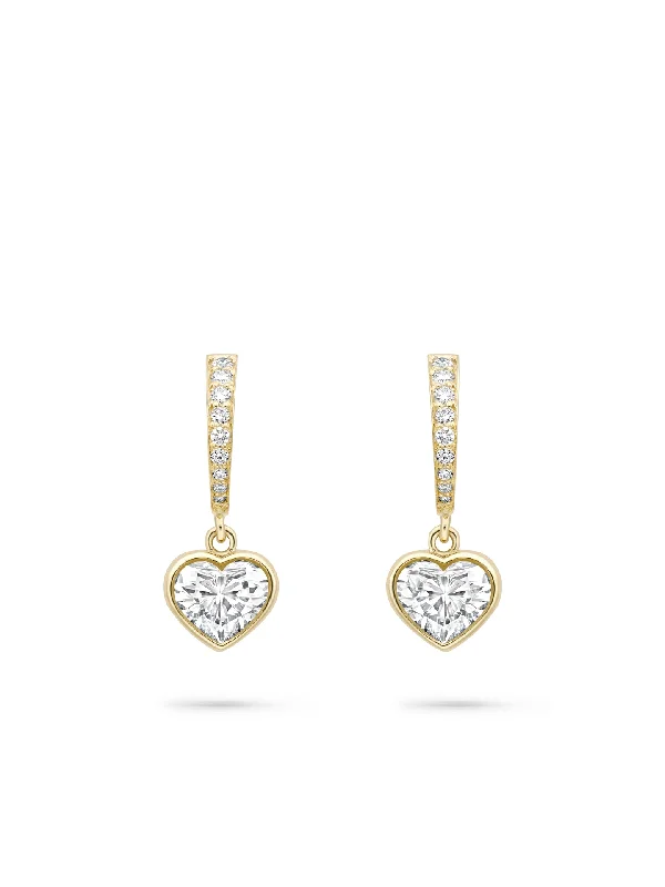 Classic Diamond Earrings-Classic Yellow Gold Heart Diamond Drop Earrings