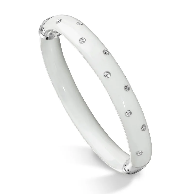 Engraved Bracelets for Girls-SOHO White Enamel Bracelet with Diamonds