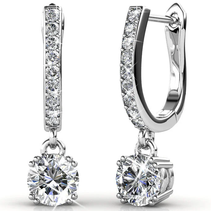 Gold and Crystal Earrings-McKenzie 18k White Gold Plated Drop Dangle Earrings with Swarovski Crystals