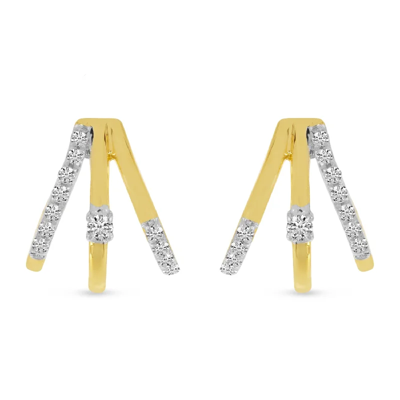 Handcrafted Gemstone Earrings-14K Yellow Gold 0.17ct. Diamond Triple Row Huggie Earrings