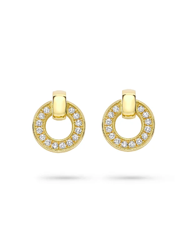 Designer Crystal Drop Earrings-Roulette Yellow Gold Diamond Flip Earrings