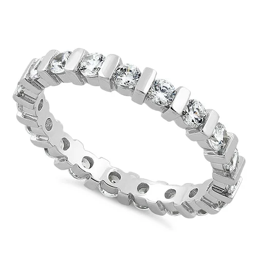 Bridal Rings with Birthstones-Sterling Silver Stackable Eternity CZ Ring