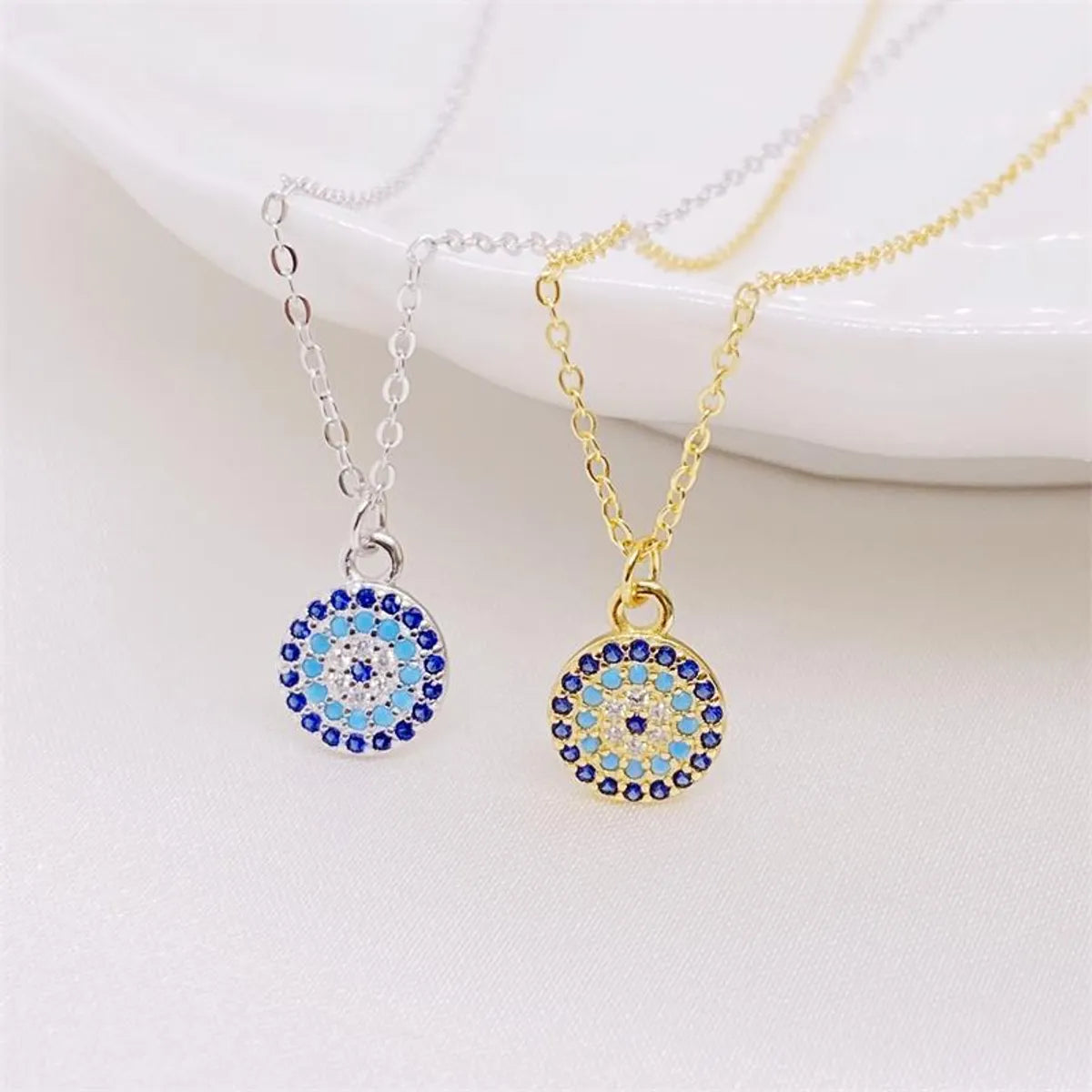 Anniversary Necklaces-Simple Style Eye Sterling Silver Inlay Rhinestones Pendant Necklace