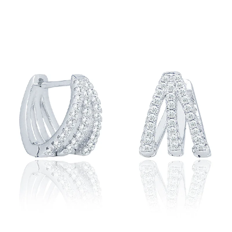 Multi-Stone Dangle Earrings-Aliyah 18k White Gold Plated Hoop Earrings with Round Cut Pave Simulated Diamond Crystals