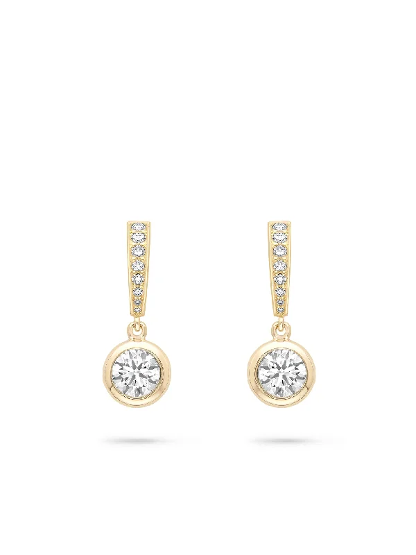 Rose Quartz Earrings-Classic Yellow Gold Diamond Drop Earrings