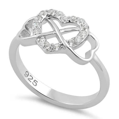 Simple Promise Wedding Rings-Sterling Silver Infinity Heart Clear CZ Ring