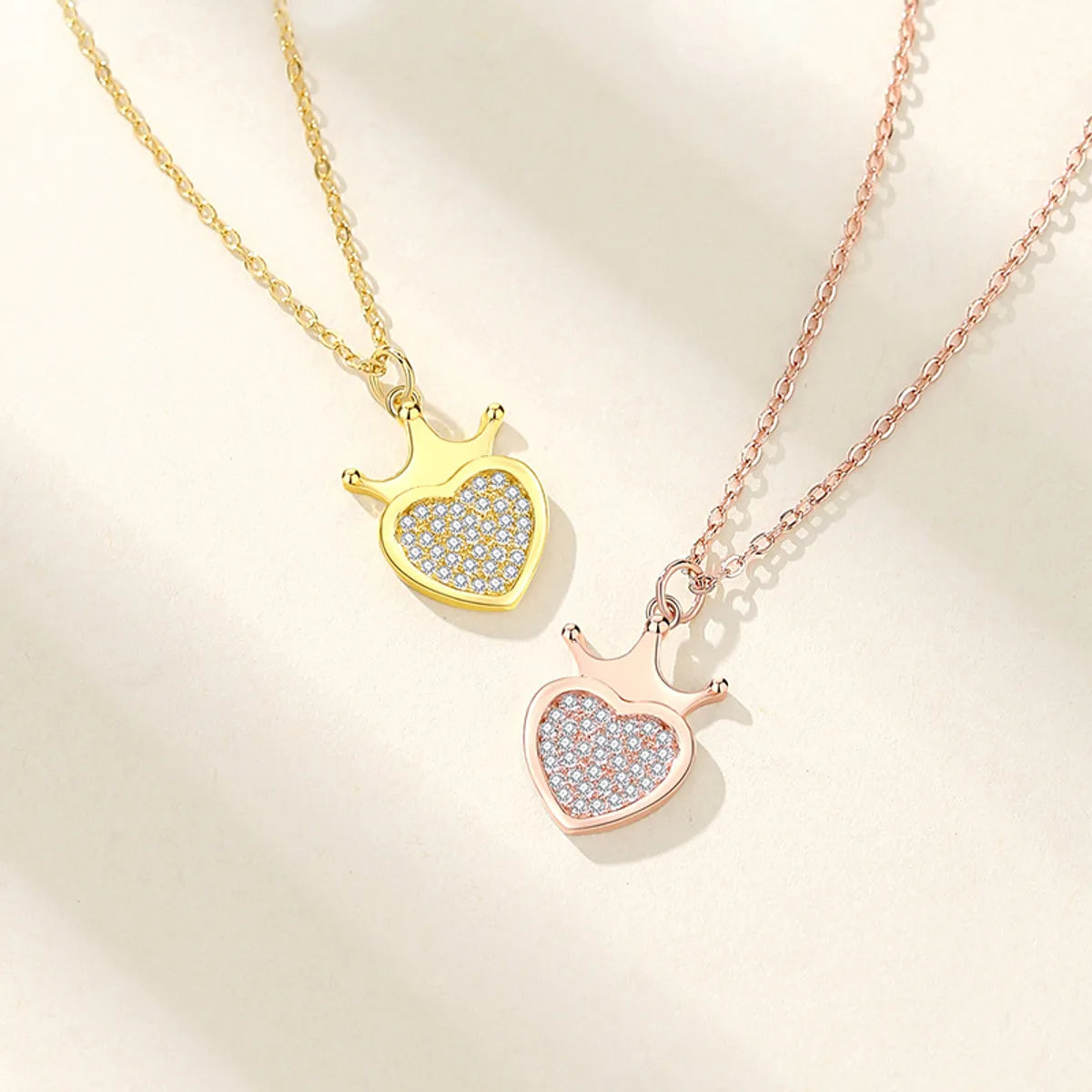 Animal Necklaces-Lady Heart Shape Crown Sterling Silver Plating Inlay Zircon Pendant Necklace