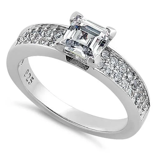 Infinity Wedding Bands-Sterling Silver Asscher Cut Clear CZ Engagement Ring