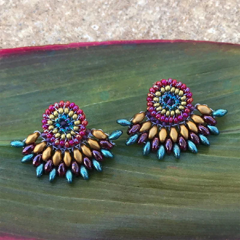 Crystal and Gold Earrings-Fan Earrings - Ruby, Guatemala