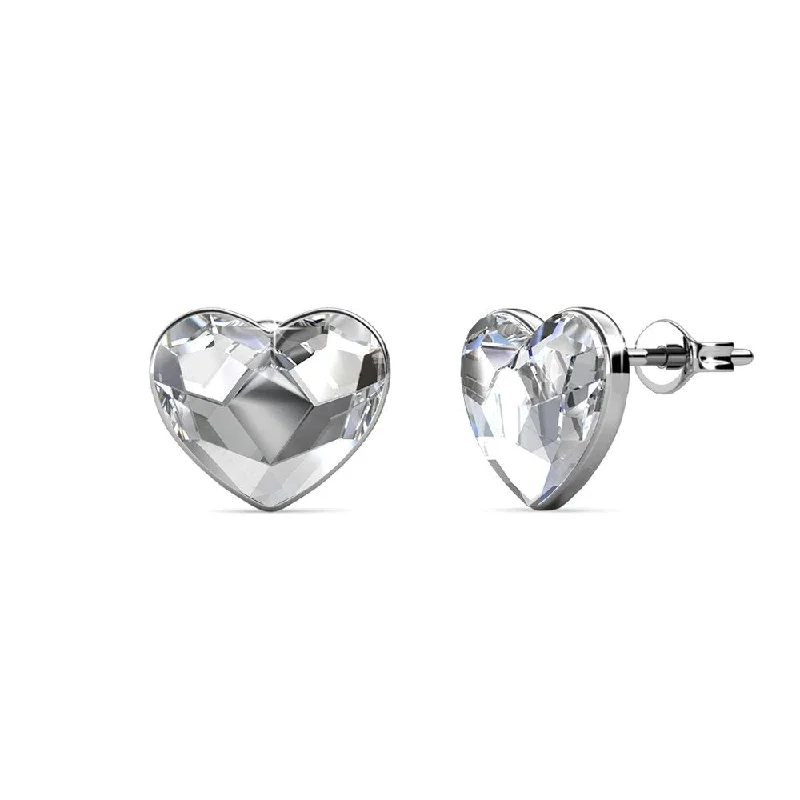 Silver Crystal Stud Earrings-Violet 18k White Gold Plated Heart Stud Earrings with Swarovski Crystals