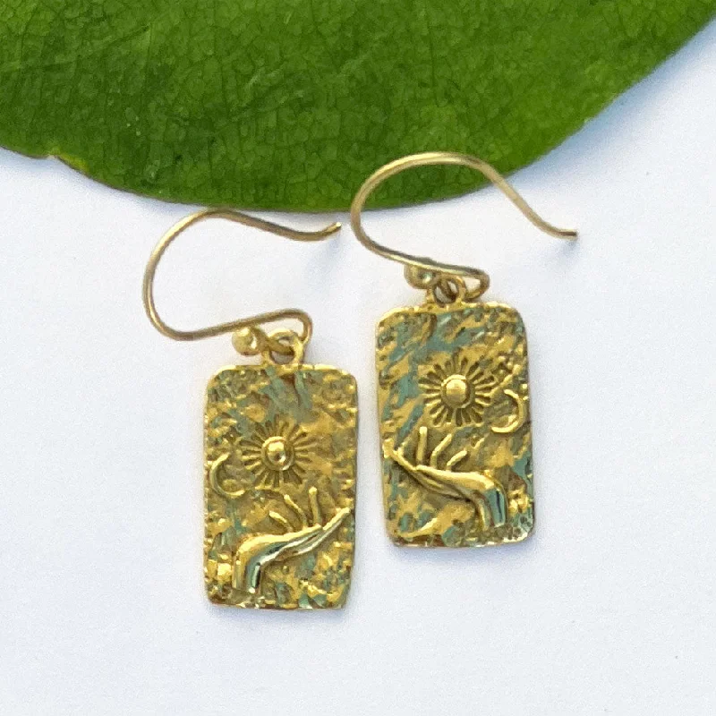 Custom Gold Earrings-Sun In Hand Earrings, India