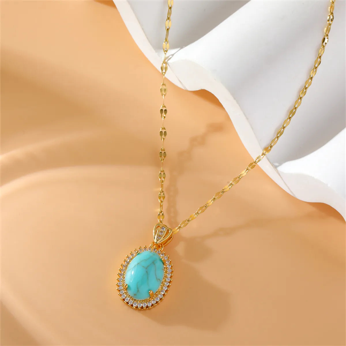 Chakra Healing Necklaces-Stainless Steel Copper 18K Gold Plated Simple Style Plating Inlay Water Droplets Turquoise Zircon Pendant Necklace