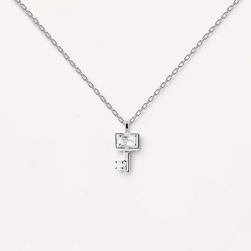 White Gold Color Key Necklace