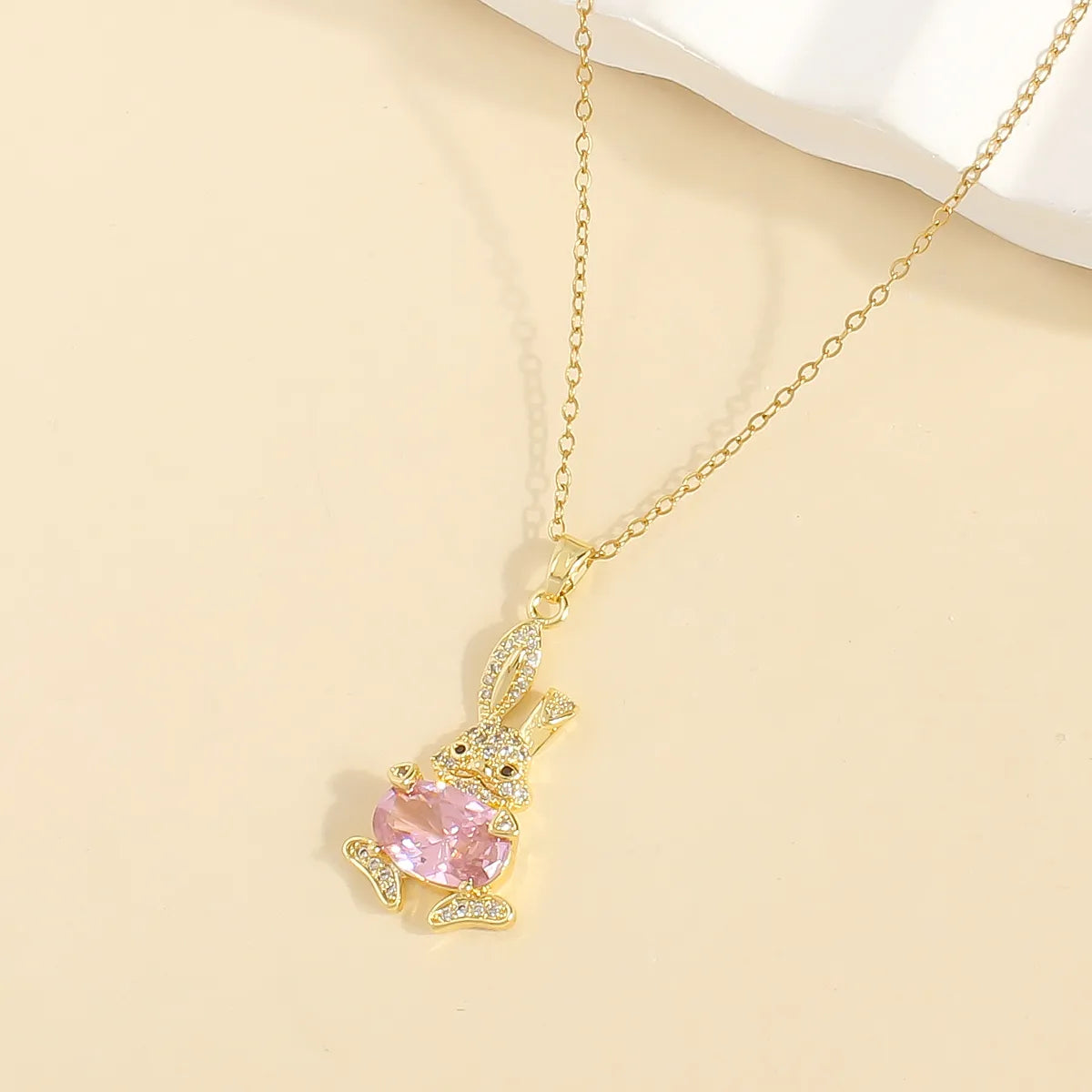 Love Necklaces-Wholesale Casual Princess Cute Rabbit 304 Stainless Steel Copper Plating Inlay 18K Gold Plated Zircon Pendant Necklace