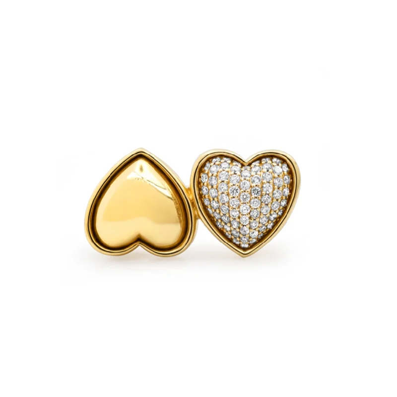 Affordable Promise Rings-Double Puffer Gold & Diamond Heart Ring