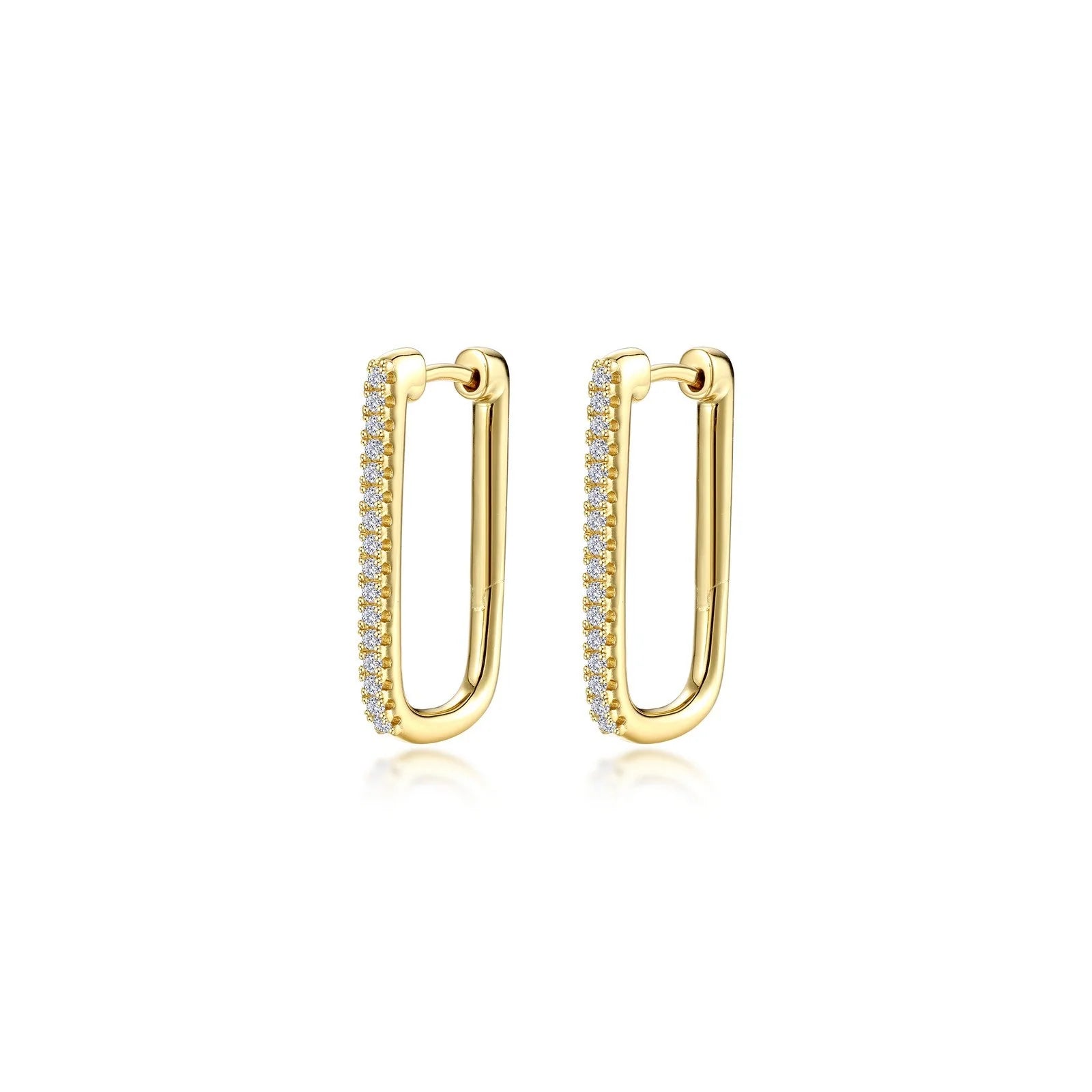 Geometric Gold Earrings-Lafonn Simulated Diamond 25mm x 14.3mm Rectangle Hoop Earrings E0632CLG00