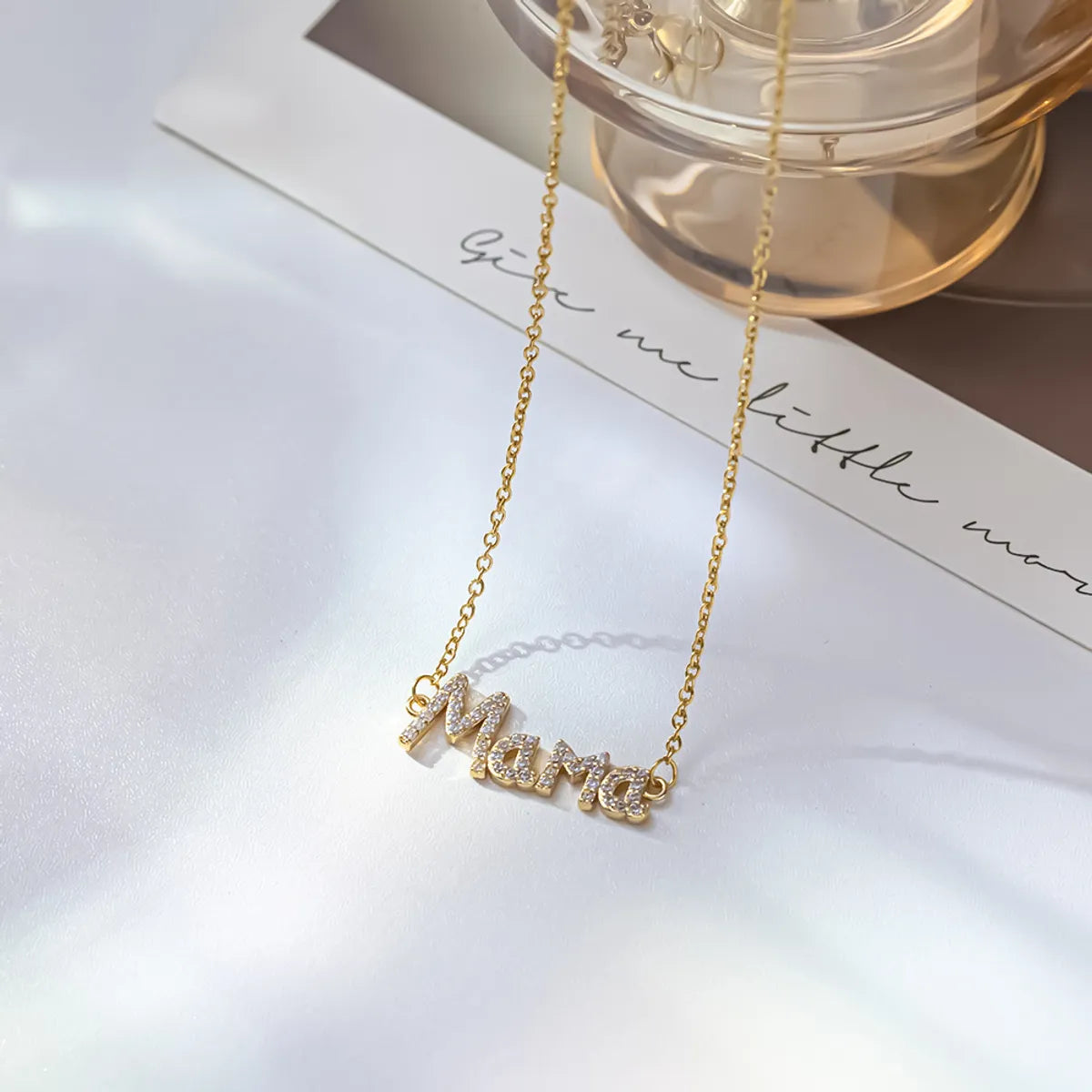 Zodiac Sign Necklaces-Mama Letter Titanium Steel Plating Rhinestones Necklace