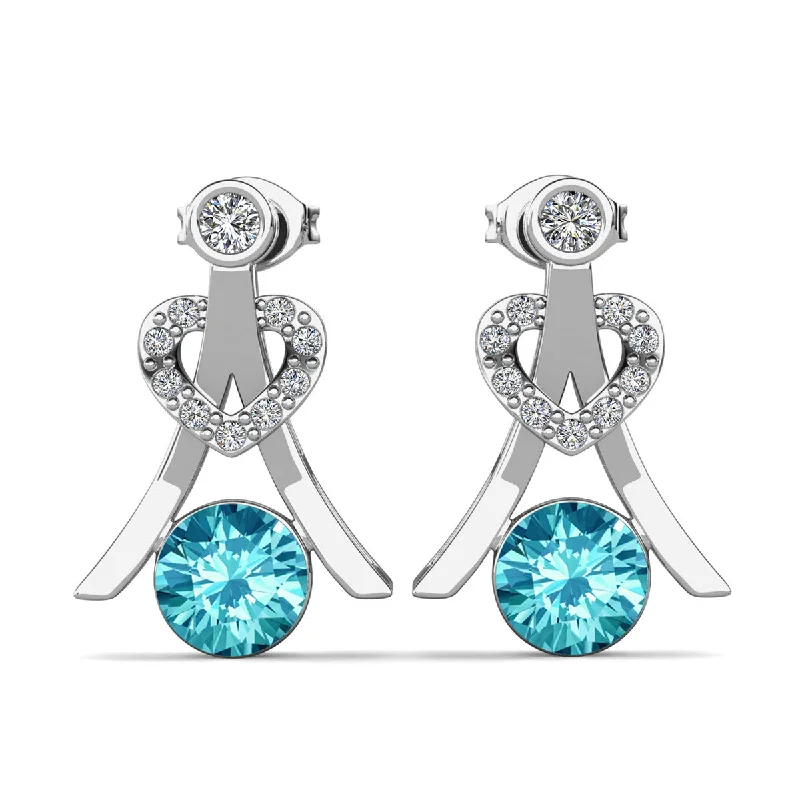 Luxury Hoop Stud Earrings-Serenity March Birthstone Aquamarine Earrings 18k White Gold Plated Silver Earrings with Round Cut Swarovski Crystals