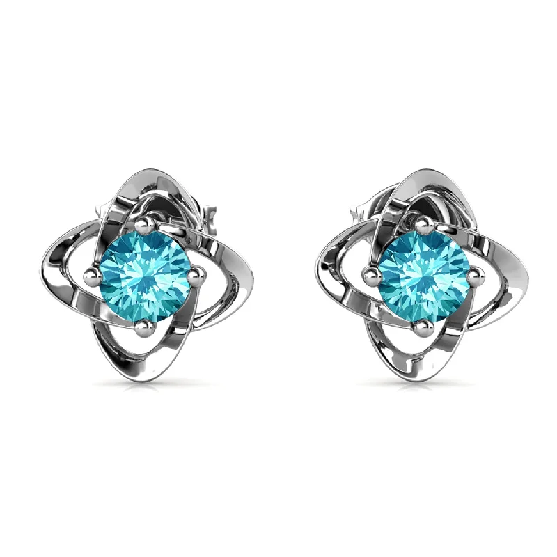 Sparkling Diamond Earrings-Infinity March Birthstone Aquamarine Earrings 18k White Gold Plated Silver Birthstone Earrings with Swarovski Crystal