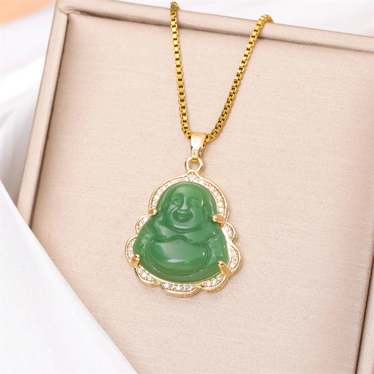 Silk Necklaces-Classical Portrait Stainless Steel Titanium Steel Plating Inlay Jade Zircon 18k Gold Plated Gold Plated Pendant Necklace