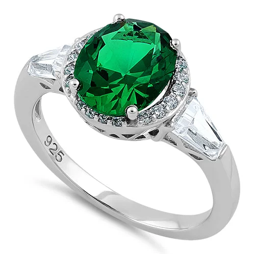 Custom Heart-Shaped Rings-Sterling Silver Emerald Oval CZ Ring