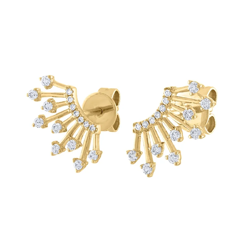 Elegant Gemstone Drop Earrings-14KT GOLD DIAMOND SPIKE CURVE EARRING