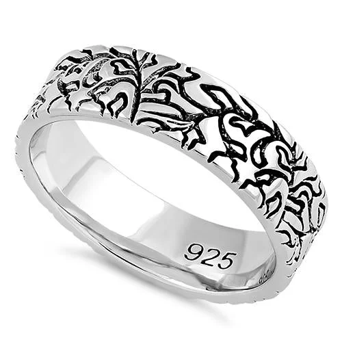 Simple Silver Wedding Rings-Sterling Silver Carved Leaves Band Ring