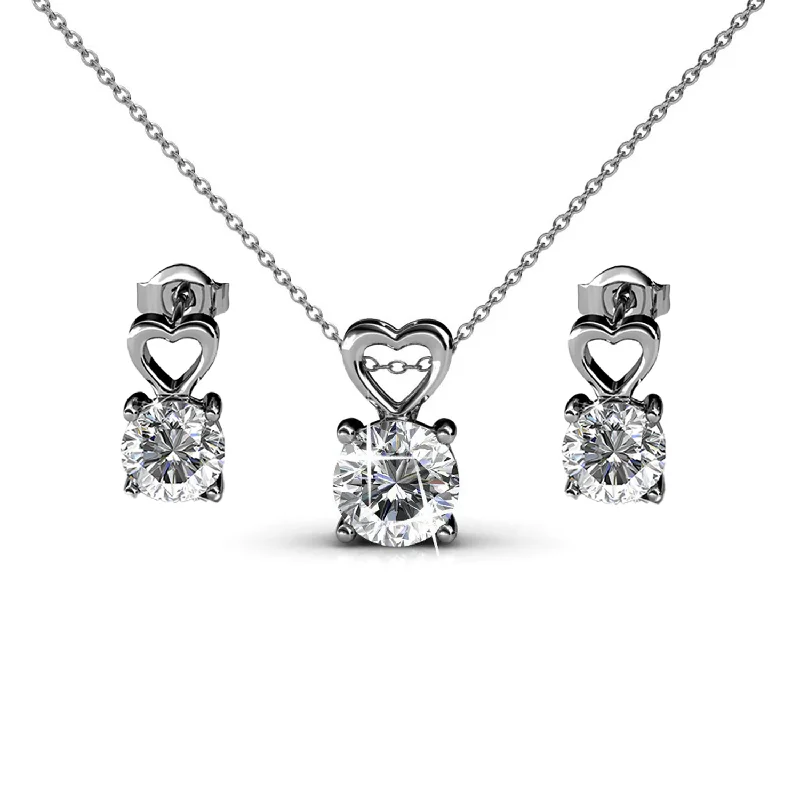 Swarovski Crystal Earrings-Marian 18k White Gold Necklace and Stud Earrings Jewelry Set with Crystals