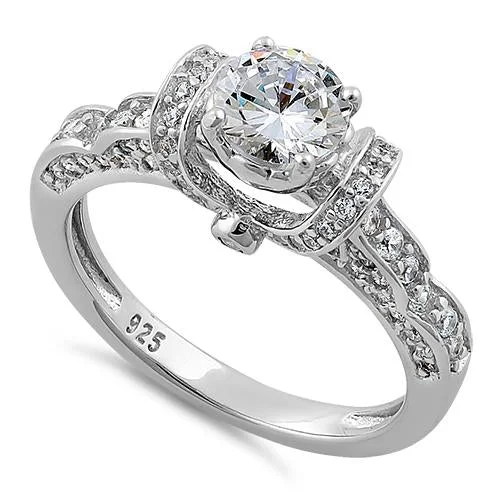 Two-Tone Wedding Rings-Sterling Silver Lavish Round Cut Clear CZ Ring