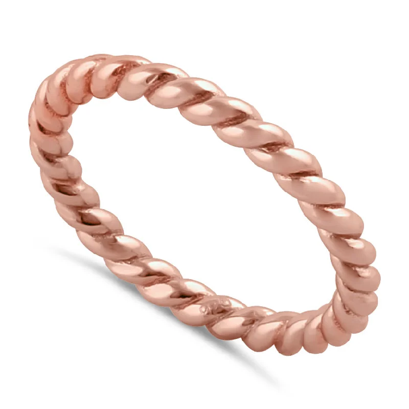 Personalized Gold Wedding Rings-Sterling Silver Rose Gold Plated Stackable Rope Ring